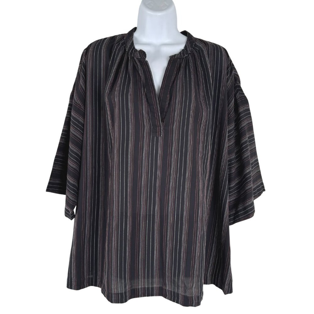 Hatch Maternity Blouse Top Womens Size 3 Striped V-Neck Cotton TP-3343